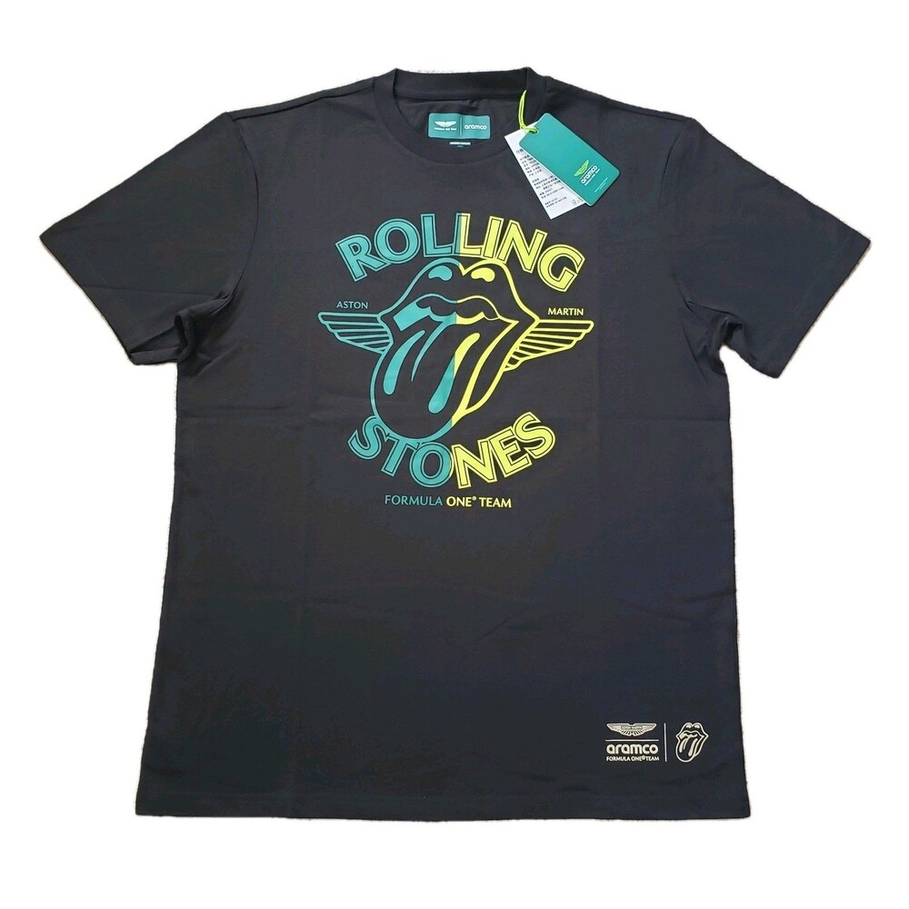 Aston Martin X The Rolling Stones F1 Sz Large Mens Black Double Side T-Shirt